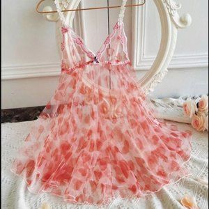 Heart Print Semi Sheer Nightgown